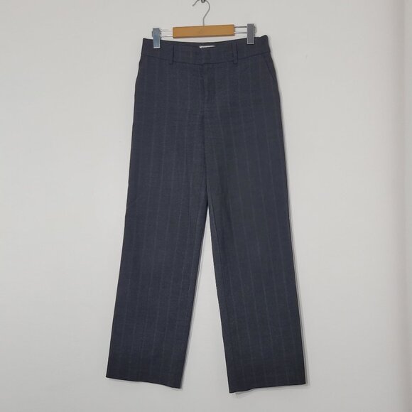 Barkins Women Charcoal Gray Pinstripe Straight Leg Dress Pant Trousers Size 8 - Picture 1 of 16